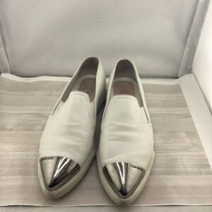 Miu Miu Cream Flats with Metallic Silver Accents